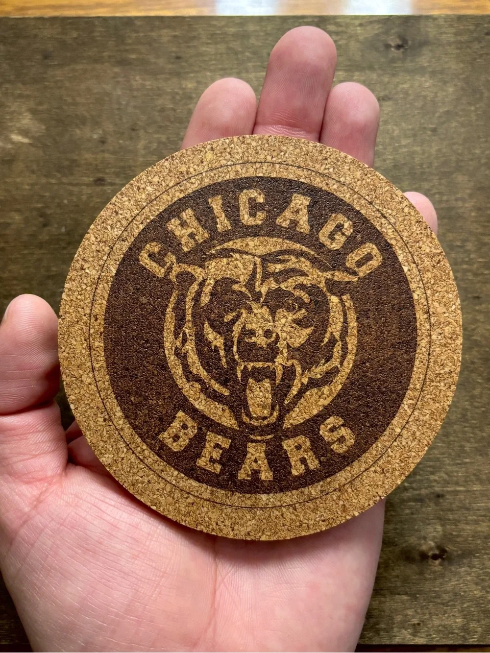 Chicago Bears Logo Laser Engraved Cork Coaster